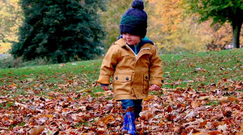 Kleiner Junge im Herbstlaub