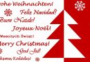 Weihnachtskarte mit Grüßen in vielen Sprachen