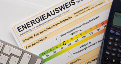 Energieausweis, daneben ein Taschenrechner