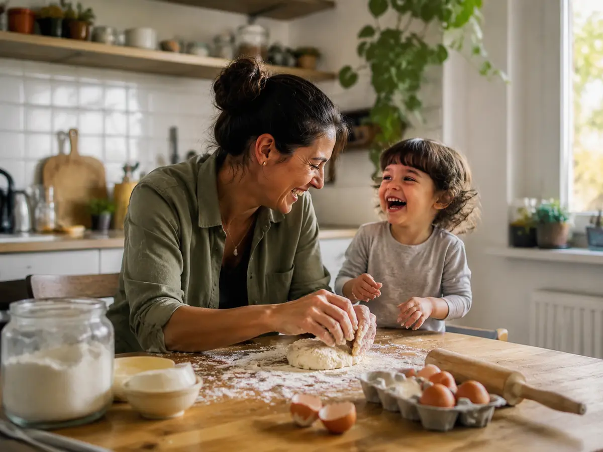 Familie beim gemeinsamen Backen