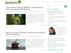 Screenshot des Blogs Blog2Help – Stündlich dem Regenwald helfen