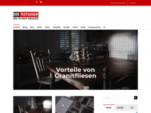 Screenshot des Blogs der-testsieger.de – Blog über Haushalt, Beruf, Technik und Freizeit.