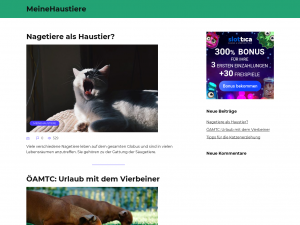 Screenshot des Blogs meinehaustiere.at – Blog rund um Haustiere, Reisen und Tiermedizin.
