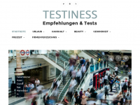 Screenshot des Blogs testiness.at – Blog über Empfehlungen zu Urlaub, Haushalt, Beauty und Gesundheit.