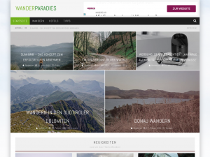 Screenshot des Blogs wanderparadies.de – Blog über die schönsten Wanderregionen, Equipment und Hotels.