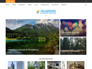 Screenshot des Blogs urlaubsnews.at – Blog über Reisen, die besten Deals, Unterkünfte und Flüge
