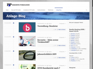 Screenshot des Blogs P2P-Kredite-Vergleich Blog