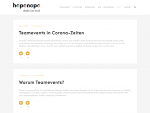 Screenshot des Blogs hoponopo – kreative Teamevents