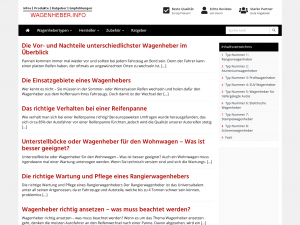 Screenshot des Blogs Wagenheber Ratgeber, Tricks und Infos