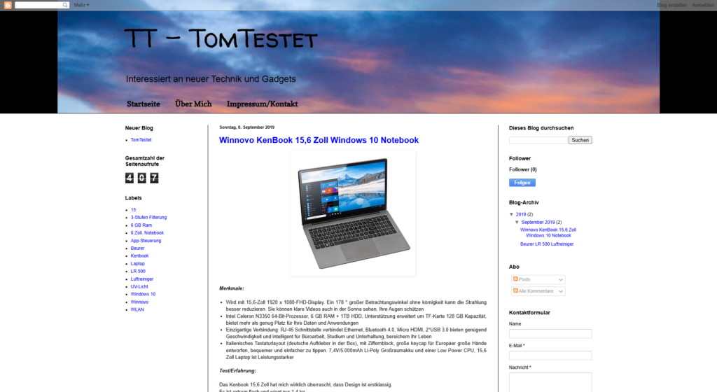 Screenshot des Blogs TomTestet