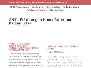 Screenshot des Blogs ANICARE Futterberatung für Hunde und Katzen