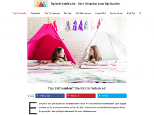 Screenshot des Blogs Tipizelte für Kinder & Erwachsene