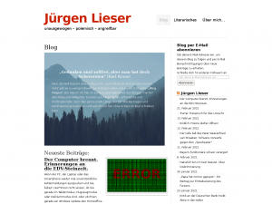 Screenshot des Blogs Jürgen Lieser – unausgewogen, polemisch, angreifbar
