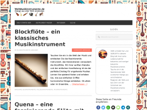 Screenshot des Blogs Musikinstrumente der Welt
