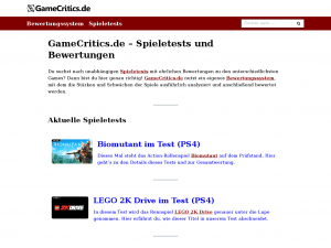 Screenshot des Blogs GameCritics.de – Spielen. Testen. Bewerten.