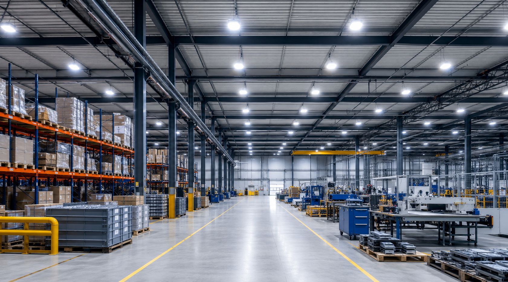 Bild einer Industriehalle mit passender Industriebeleuchtung
